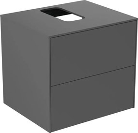 Dulap baza suspendat Ideal Standard Atelier Conca antracit mat 2 sertare si blat cu decupaj central 60 cm