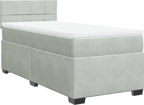 vidaXL Pat box spring cu saltea, gri deschis, 90x190 cm, catifea