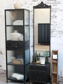 Comodă mică cu 2 sertare, vintage, industrială, din metal, negru, cu mânere metalice și nituri aparente, 50 x 45,5 x 37,5 cm, „Factory”