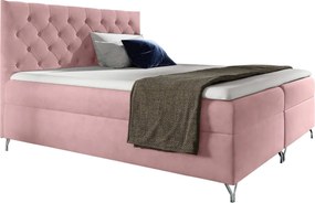 Pat cu boxspring, 120x200, ţesătură roz Velvet, GULIETTE + cadou