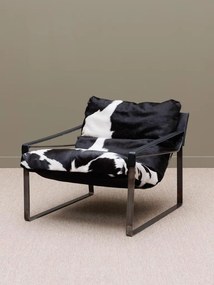 Fotoliu lounge din piele naturală de bovine alb-negru cu structură metalică, „Montaine”