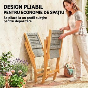 Outsunny Set de 2 Scaune de Grădină din Ratan PE, Scaune Pliabile de Exterior, Structură din Lemn de Salcâm, pentru Balcon, Terasă, Suport până la 160 kg, Gri | Aosom Romania
