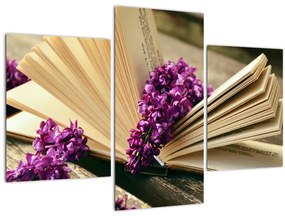 Tablou cu carte și floare violetă (90x60 cm)