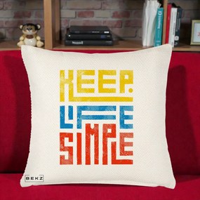 Perna Decorativa Keep Life Simple Colorat, 40x40 cm, Crem Reliefat, Husa Detasabila, Perna Inclusa, BEKZ®