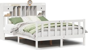 vidaXL Pat cu bibliotecă fără saltea, alb, 160x200 cm, lemn masiv pin