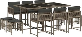 vidaXL Set mobilier de grădină cu perne, 11 piese, gri, poliratan