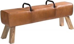 Bancheta cu piele naturala si picioare din lemn de mango Bock Kult