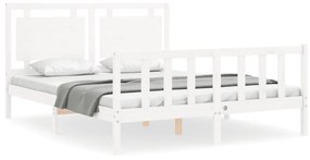 3192172 vidaXL Cadru de pat cu tăblie, alb, king size, lemn masiv