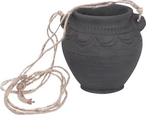 Ghiveci suspendat din lut, sculptat manual, negru, Ø 12,5 x H 12,5 cm, „Hanging Planter Black"