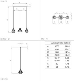 Lustră pe cablu Eglo 390125 BASIDANO 3xE27/40W/230V negru