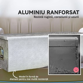 HOMCOM Cutie de Scule din Aluminiu cu Lacăt și 2 Chei, Mânere Laterale, Cutie de Depozitare 43L Rezistentă, Ideală pentru Camioane, Autorulote, Remorci, 76.2x33x24.4cm, Argintiu | Aosom Romania