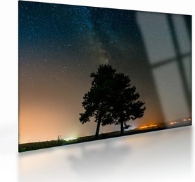 Tablou pe sticlă cu cerul nocturn și copaci (70x50 cm)
