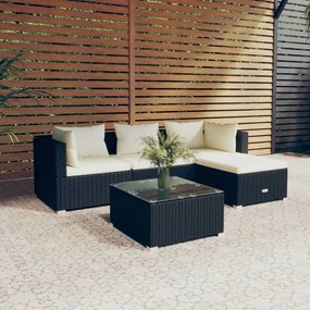 3101647 vidaXL Set mobilier de grădină cu perne, 5 piese, negru, poliratan