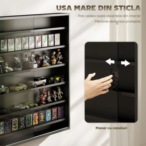 HOMCOM Dulap Tip Vitrină de Expoziție cu Rafturi Reglabile, Montată pe Perete, Negru | Aosom Romania