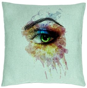 Perna Decorativa, Model Multicolor Eye, 40x40 cm, Verde Menta, Husa Detasabila, Burduf