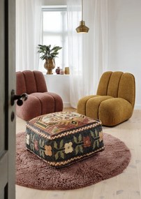 Pouf din iută țesut manual cu model geometric kilim, 60×60×H30 cm, „Jopf"