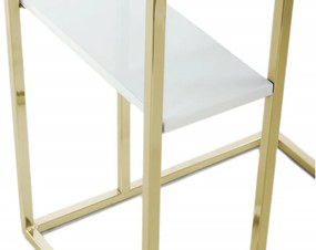 Masuta de cafea dreptunghiulara din metal cu spatiu de depozitare Lucilla 48x35x60 cm alba/aurie