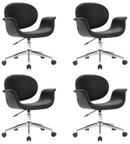 3054855 vidaXL Scaune de bucătărie pivotante, 4 buc., negru, piele ecologică