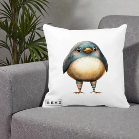 Perna Decorativa Pasare Teal-Bej cu Sosete Curcubeu, 40x40 cm, Alba Mata, Husa Detasabila, Perna Inclusa, BEKZ®