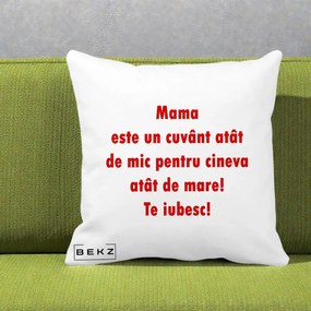 Cadou pentru Mama - Perna Personalizata Mama Cuvant Mic, 40x40 cm, Alba Mata, Husa Detasabila, Perna Inclusa, BEKZ®