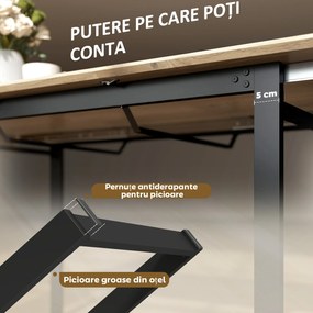 HOMCOM Masă de Luat Masa Extensibilă pentru 6-8 Persoane cu Panouri Detașabile, 140-180cm Masă Rectangulară Extensibilă cu Bază din Oțel, Stil Industrial, pentru Sufragerie, Culoare Lemn | Aosom Romania