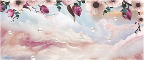 Tablou - Flori roz și marmură roz (120x50 cm)