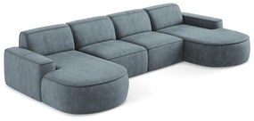 Colțar albastru prăfuit cu tapițerie din chenille (în formă de "U") Omao – Makamii