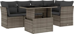 vidaXL Set mobilier grădină cu perne, 6 piese, gri, poliratan
