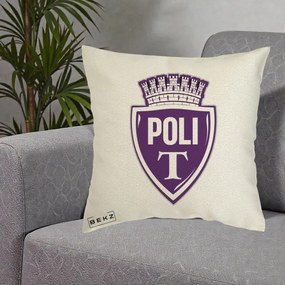 Perna Personalizata Poli Timisoara Fotbal, 40x40 cm, Ecru, Husa Detasabila, Perna Inclusa, BEKZ®