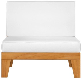 Canapea de mijloc modulara, perne alb crem, lemn masiv acacia 1, Crem, canapea de mijloc