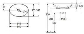 Lavoar pe blat, Villeroy&amp;Boch Loop&amp;Friends, material TitanCeram, 56x38cm, fara preaplin, Alb Alpin, 4A470101