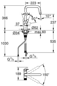 GROHE 30595DC0 - Baterie pentru chiuvetă BLUE PURE din oțel inoxidabil
