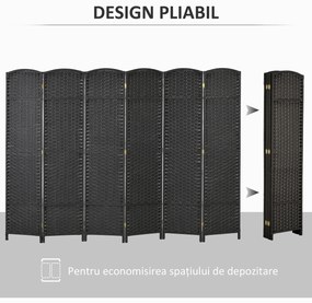 HOMCOM Paravan Despărțitor Interior Pliabil cu 6 Panouri Întrețesute, 240x170 cm, Negru | Aosom Romania