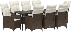 vidaXL Set de masă pentru grădină cu pernă 9 pcs Maro poliratan
