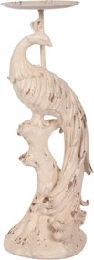 Sfeșnic din polirășină, crem, model păun, 30,5 x 13 cm, „Plumage”