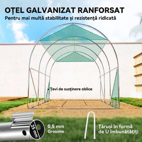 Outsunny Seră de Grădină Tunel 3x2x2 m cu Plasă de Umbrire, Seră pentru Legume și Flori cu 6 Ferestre, 2 Uși și Pereți Laterali Rulanți, Cadru din Oțel și Acoperire PE, Verde | Aosom Romania