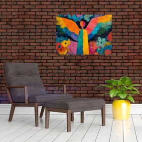 Tablou pe sticlă - Înger abstract cu flori (70x50 cm)