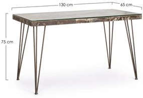 Birou de studiu antichizat din sticla temperata si MDF melaminat, 130 cm, Atlantide Bizzotto