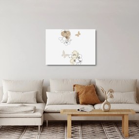 Tablou pe sticlă - Flori bej cu fluture N⁰2 (70x50 cm)