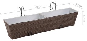 Jardiniera din ratan pentru balcon, 80 cm, 2 buc, Maro 2, Maro, 80 cm