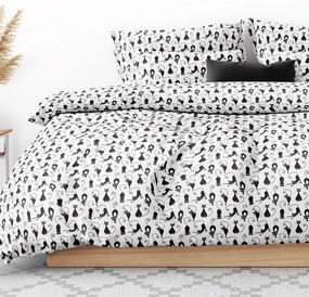 Goldea lenjerie de pat din 100% bumbac - model 533 - pisici negre pe alb 140 x 200 și 50 x 70 cm