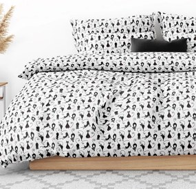 Goldea lenjerie de pat din 100% bumbac - pisici negre pe alb 140 x 200 și 50 x 70 cm