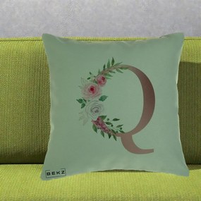 Cadou Personalizat - Perna Personalizata Monograma Rose Gold Litera Q, 40x40 cm, Verde, Husa Detasabila, Perna Inclusa, BEKZ®