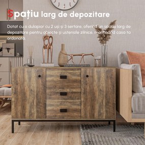 Dulap Lateral HOMCOM Stil Industrial, pentru Depozitare, cu Sertare Rafturi Reglabile, Efect Vintage, Maro | Aosom Romania