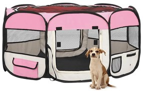 vidaXL Țarc de câini pliabil cu sac de transport, roz, 145x145x61 cm