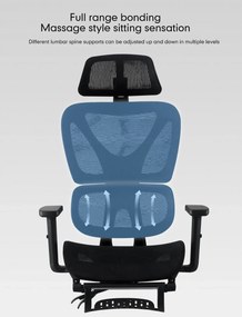 RIGACHAIR Scaun ergonomic, cotiere 2D, tetiera 2D, recliner 155°, suport picioare, Full Mesh, Negru