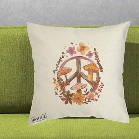 Perna Decorativa Peace Sign Ciuperci Floral, 40x40 cm, Ecru, Husa Detasabila, Perna Inclusa, BEKZ®