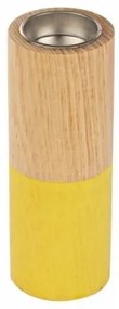 Suport lumanare din lemn Block Galben / Natural, Ø6xH16 cm