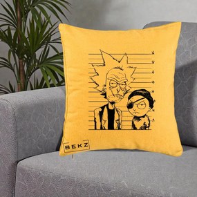 Perna Personalizata Rick si Morty Dosar, 40x40 cm, Galben, Husa Detasabila, Perna Inclusa, BEKZ®