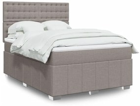 vidaXL Pat box spring cu saltea, gri taupe, 140x200 cm, textil